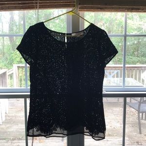 Loft black velvet burn out blouse top sz s NWT
